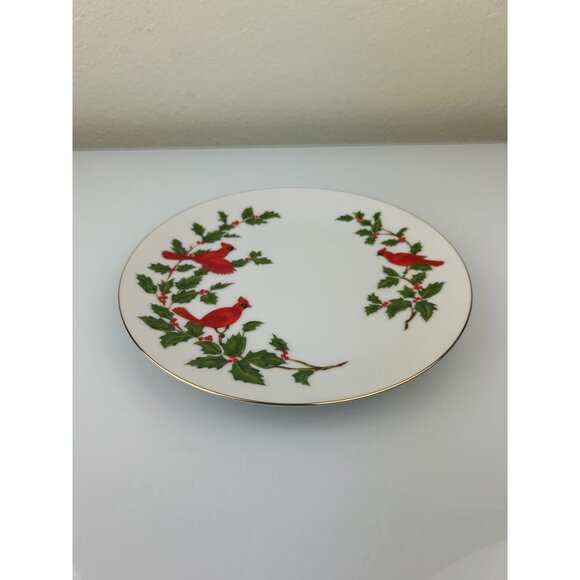 Lefton China Vintage Cardinal Bird Holly Ivy Christmas Holiday Plate Japan 1984 - Picture 3 of 14
